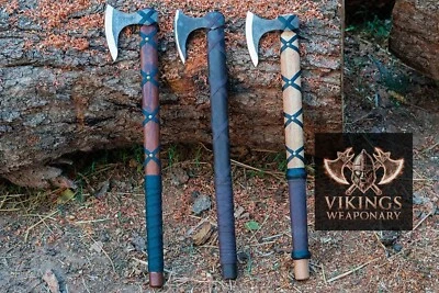 Juego de 3 hachas Ragnar hechas a mano hacha vikinga hacha de acero al carbono, hacha de caza con funda Foto 1 de 4