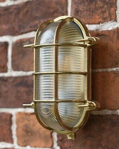'Tynemouth' Antique Brass Bulkhead Outdoor Wall Light IP44 - Picture 1 of 5