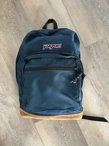 Jansport Leather Bottom Navy Blue Backpack, Made in USA - Picture 1 of 7