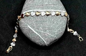 Gold Plated Hearts Tennis Style Bracelet Adjustable Fit Highly Polished New Item - Picture 1 of 3