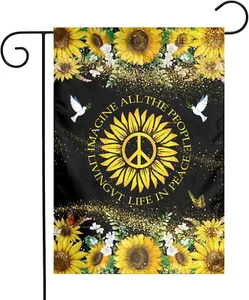 Peace Garden Flag 12 X18 in Fade Proof Double Sided Outdoor/Inside Hippie Sunflo - Picture 1 of 7