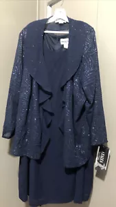 another thyme 2 piece womens JACKET DRESS nwt size 30W NAVY BLUE - Picture 1 of 4