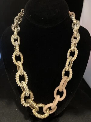 J Crew Pink Chunky Chain Necklace with Crystal and Opalesque Beading 22" - Image 1 of 4