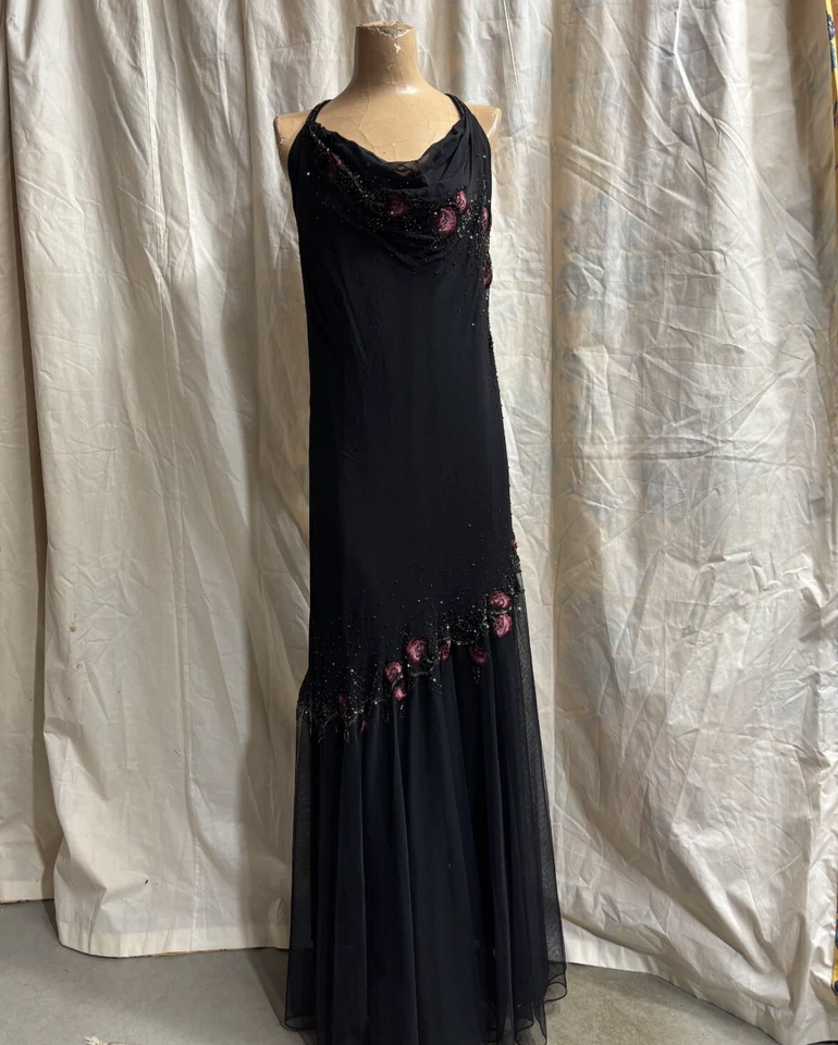 Женские Xscape черный и розовый чистый бисером вышитый шелк вечернее платье плюс размер - Изображение 1 из 4