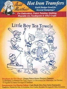 Little Boy Tea Towels Aunt Martha's Hot Iron Embroidery Transfer #3911 - Picture 1 of 2
