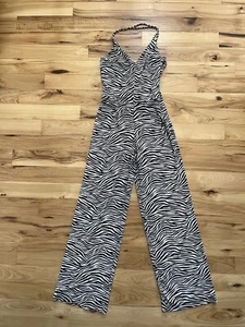 Michael Kors Striped Black White Jumpsuit Halter Neck Size SM Zebra Stripe - Picture 1 of 11
