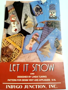 Denim Vest Pattern & Appliques Craft Christmas Let It Snow IJ392 Indygo Junction - Picture 1 of 11