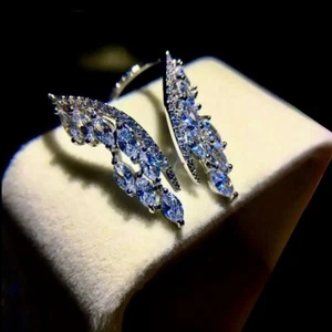 18k White Gold Plated Simulated Diamond Marquise Stone V Ring Designer Inspired - Picture 1 of 19