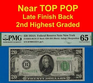 1934A $20 Federal Reserve Note PMG 65EPQ rare 2nd highest graded Fr 2055-BLfb - Picture 1 of 5