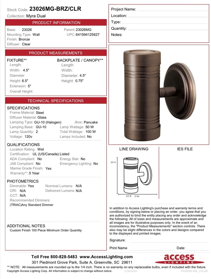 23026MG-BRZ/CLR ACCESS LIGHTING Myra 2 Light 7 inch Bronze Outdoor Wall - Image 1 of 1