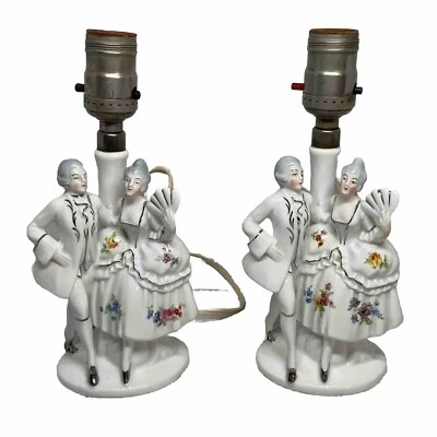 1950s German Victorian Baroque Style Set of 2 Figural Lamps Working Boudoir - Image 1 of 4