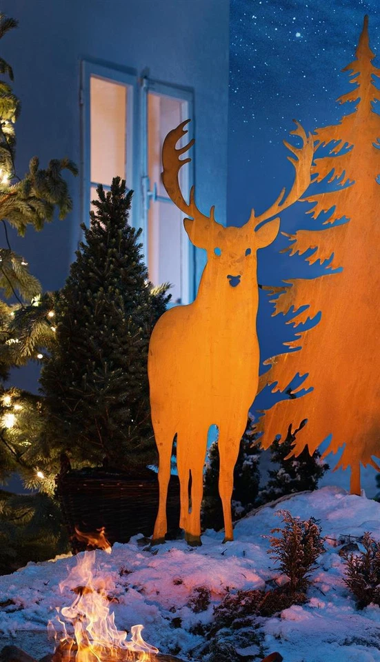 Garten Stecker "Hirsch" aus Metall in Rost Optik, 112 cm hoch, Deko Sticker - Bild 1 von 4