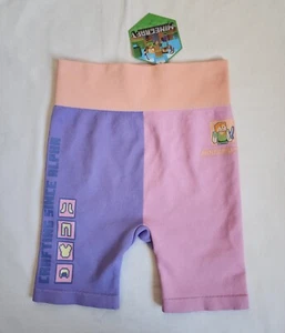 Minecraft Girls Purple Pink Printed Ribbed Bike Shorts Size 14 New - Picture 1 of 5
