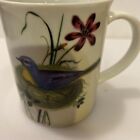 Fringe Studio Fine Porcelain Mug Blue And Yellow Bird In Nest W/ Flowers