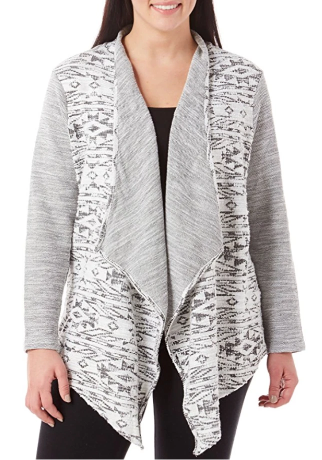 CÁRDIGAN ACOGEDOR MUJER ONE WORLD BLANCO NEGRO GRIS MANGA LARGA FRENTE ABIERTO Talla 2X Foto 1 de 1