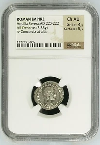 Exceedingly Rare Aquilia Severa Denarius – 221 AD. Certified ***NGC Ch AU*** - Picture 1 of 4