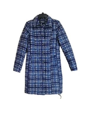 Chaqueta acolchada Land's End Primaloft azul blanco con botones a presión para mujer talla 4 alta Foto 1 de 4