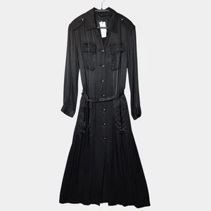 Burning Torch Hannover Trenchcoat Gürtel Knopf Maxi Shirt Kleid Schwarz XS Neu mit Etikett - Bild 1 von 12
