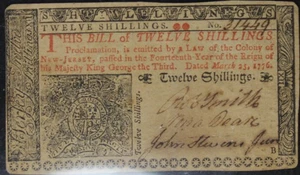 1776 AU50  New Jersey Colonial Note, SN 31449, 12 Shillings - Picture 1 of 4