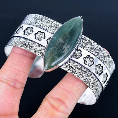 Pulsera/brazalete ajustable hecho a mano étnico apatita verde joyería Foto 1 de 3