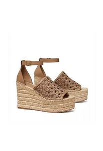 Tory Burch Women Sandal 8.5 M Basketweave Espadrille Wedge Almond Flour Platform - Picture 1 of 24