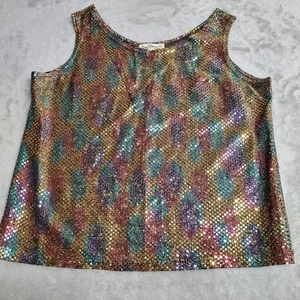 Camiseta sin mangas vintage Eva Laurel Petites PXL lentejuelas transparente festival fiesta retro - Imagen 1 de 8