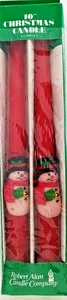 Vintage Robert Alan Candle Co. 2 Pack 10" Red Snowman Tapers Candles *NEW* - Picture 1 of 2