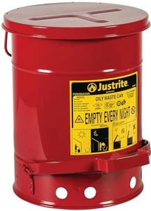 Justrite Bidone Rifiuti Oleosi Acciaio Zincato 6 Galloni, Cassaforte 16" x 12" Metallo Olio Straccio - Foto 1 di 9