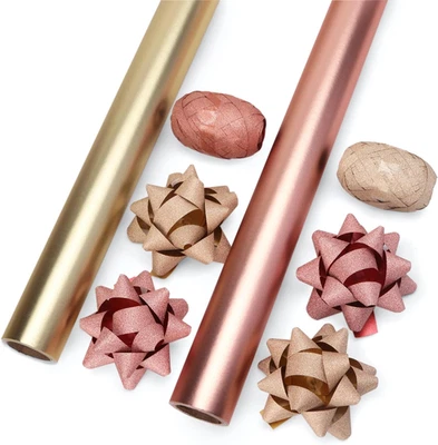 圣诞包装纸套装 2 卷玫瑰金和金色金属哑光纯色... — 第 1/4 张图片