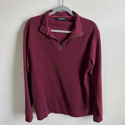 Bugatchi Performance Quarter Zip Pullover Mens L Burgundy Red Knit Cotton Jacket - Image 1 of 4