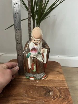 Vintage Chinese Shou Xing Figure 8”High Porcelain God Of Longevity Peach - Image 1 of 4