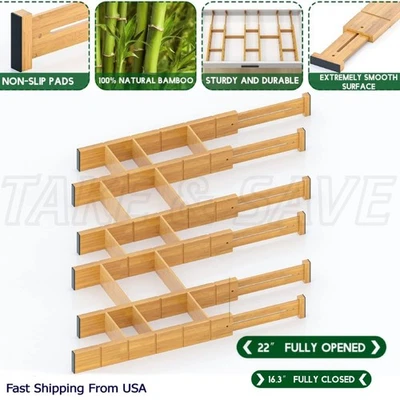 Bamboo Drawer Dividers with Inserts, Kitchen 16.3-22 inch Adjustable Organizers - Image 1 of 4