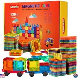 Magnetic Building Tiles Set 136 PCS - 3D Stacking Blocks & 2 Cars for Kids - Picture 1 of 6
