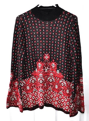 Style and Co Bell Sleeve Mock Neck Sweater Size M Black and Red - Image 1 of 4