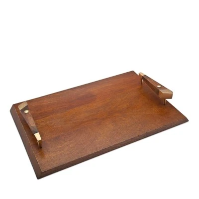 Godinger 249222 Zephyr Rectangle Wooden Serving Tray Wood/Gold - Image 1 of 2