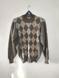 De colección BHS Hombres Marrón Jersey M Tejido Invierno Argyle Informal Lana de Cordero Estilo Abuelo - Imagen 1 de 8