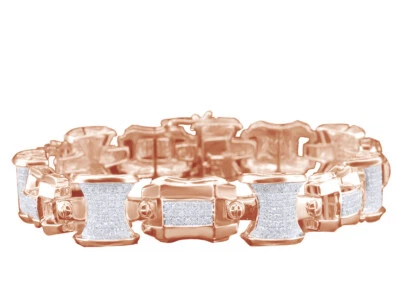 Pulseira masculina de elos folheada a ouro rosa 14k com diamante simulado corte redondo 3,75 quilates - Imagem 1 de 4