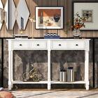 58” Console Table Wooden Hallway Accent Ivory White 4 Organizer Drawers Shelves