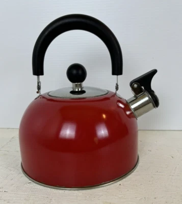 Stainless Red Tea Kettle Whistling Stovetop Kettle Black Handle - Image 1 of 4