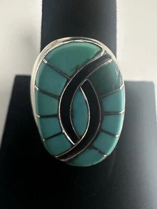 Signed EB Zuni Sterling Silver 925 Turquoise Hummingbird Ring - Picture 1 of 11