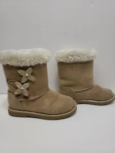 Self Esteem Winter Boots Youth Size 11 M Floral Design Tan White fur Snow - Picture 1 of 7