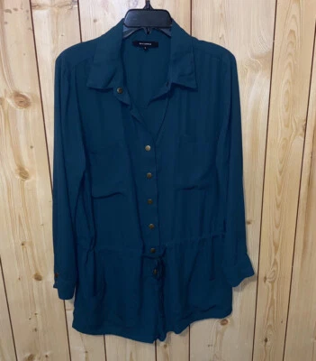 Olivaceous Women Size Large Romper Shorts Long Tab Sleeves Pockets Drawstring - Imagem 1 de 4