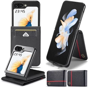 For Samsung Galaxy Z Flip6/5/4/3 5G Case Leather Stand Magnetic Card Wallet Case - Picture 1 of 22