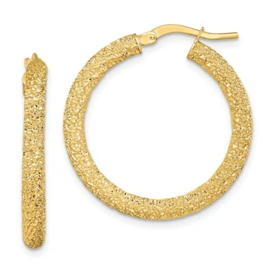 Italian 14k Yellow Gold Shimmering 2.65mm x 20mm Small Diamond Cut Hoop Earrings - Image 1 of 3