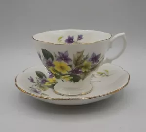 Royal Albert Purple Violet and Yellow Primrose Bone China Tea Cup and Saucer - Picture 1 of 7