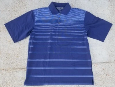 Pebble Beach Dry Luxe Performance Blue Striped Men's Polo Shirt Size L Large - Image 1 of 3