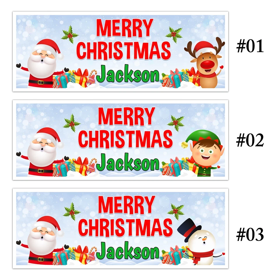 GET INVITED MERRY CHRISTMAS PERSONALISED PARTY BANNER XMAS DECORATION ANY WORDING SANTA ELF