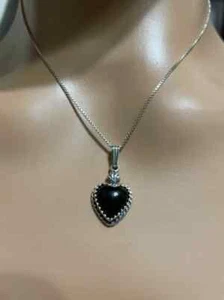 Stupefacente Onice Nera Gemma 925 Argento Sterling Fatto a Mano Ciondolo S-38 - Foto 1 di 5