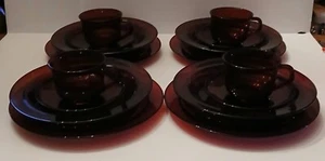 Vintage MCM 1968 Arcoroc France Classique Ruby 4 Settings Of 5pc Each 20pc Total - Picture 1 of 14
