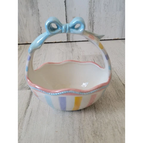 Shiny pastel ceramic Easter stripe basket decor home Cover